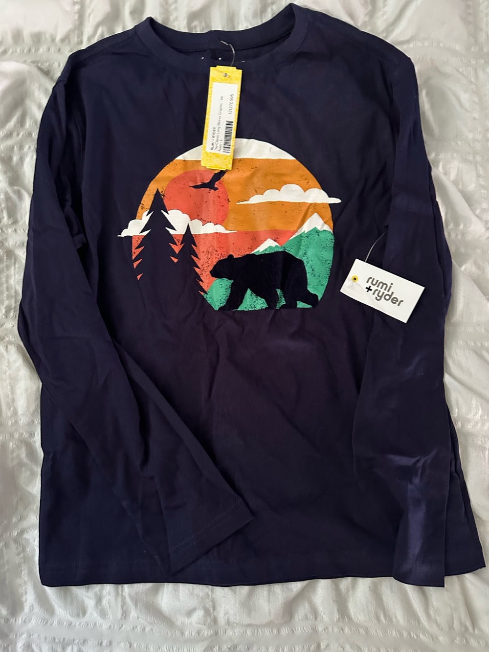 Boys' Navy Bear Graphic Long Sleeve Tee